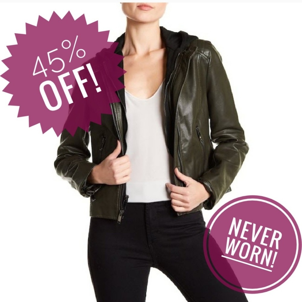 Moto Vegan Faux Leather Jacket Olive Fall